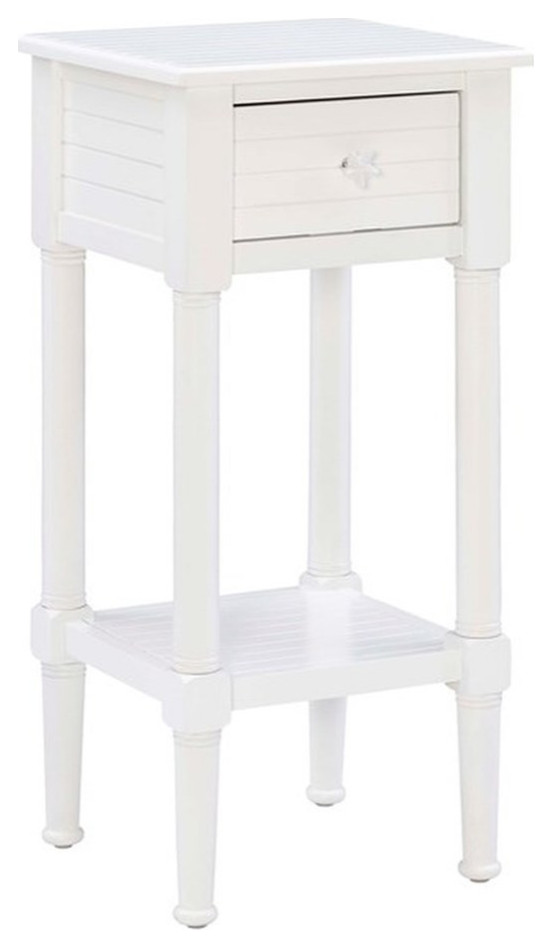Linon Styers Wood End Table with Storage in White Beach Style Side