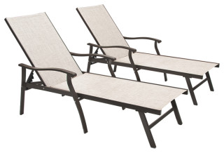 Outdoor Patio Aluminum Adjustable Chaise Lounge Chair with Arms (Set of