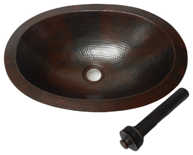 17" Oval Copper Sleigh Vessel Bathroom Sink with Rustic Faucet & Drain 17" Oval Copper Sleigh Vessel Bathroom Sink with Rustic Faucet & Drain