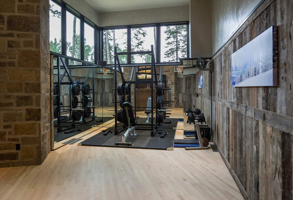 This is an example of a rustic home gym in Denver.