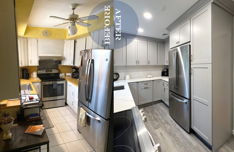Example of a transitional kitchen design in New York