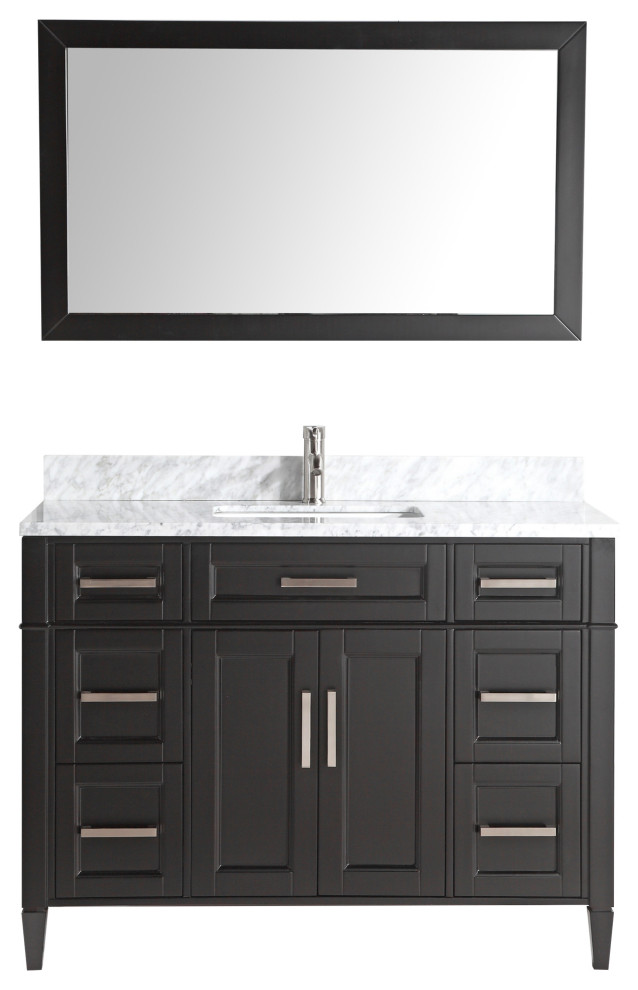 Vanity Set With Carrara Marble Top, 60", Espresso, Standard Mirror
