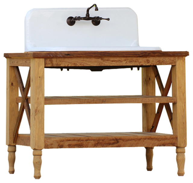 High Back Cast Iron Porcelain Farm Sink Stand 48 Reclaim Wood French Vanity Farmhouse Bathroom Vanities And Sink Consoles By Watermarkfixtures Llc