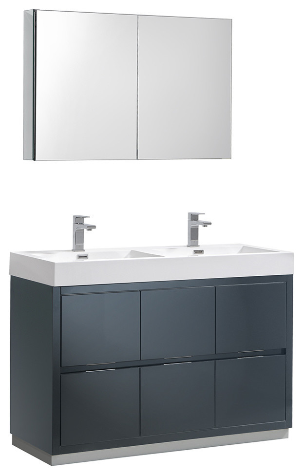 48" Dark Slate Gray Free Standing Double Sink Bathroom Vanity, Medicine