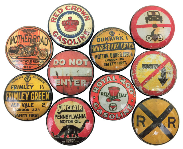 10 Piece Set, Vintage Road Signs Print Cabinet Knobs