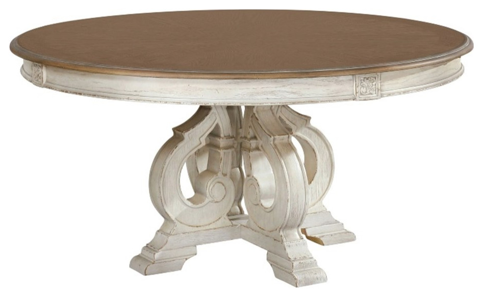 Furniture of America Clyde Rustic Wood Round Dining Table in Antique White French Country