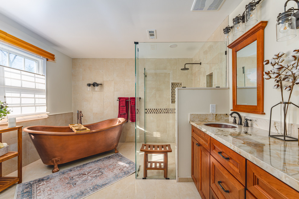 Master Bathroom Remodel in Reston, VA with freestanding copper bathtub