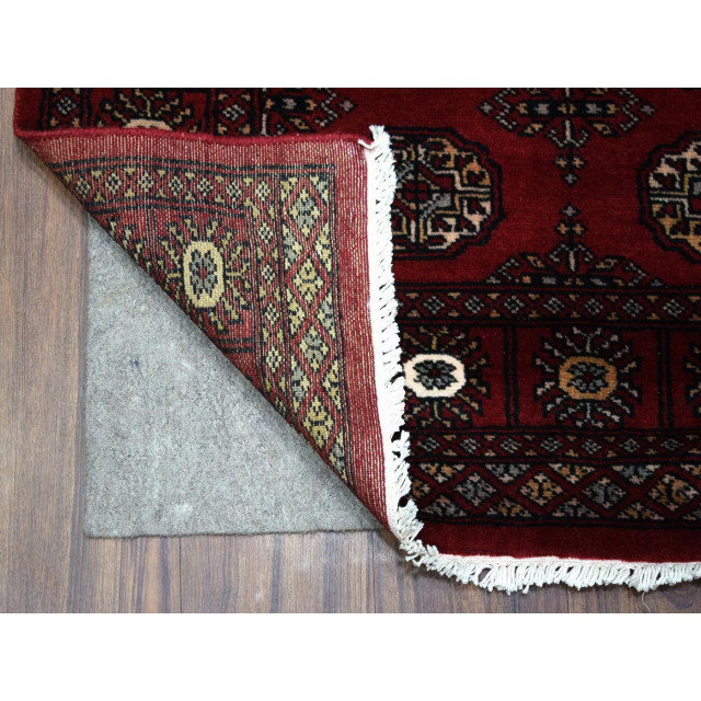 Hand Knotted Mori Bokara Deep Red Soft Wool Oriental Rug, 3'x4'10"