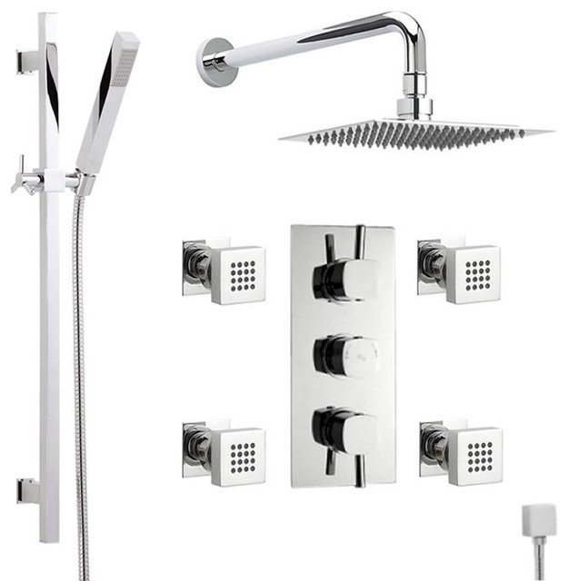 Kia Thermostatic Triple Shower System With Riser Rail 8 Head And 4 Body Jets Kia Thermostatic Triple Shower System With Riser Rail 8 Head And 4 Body Jets