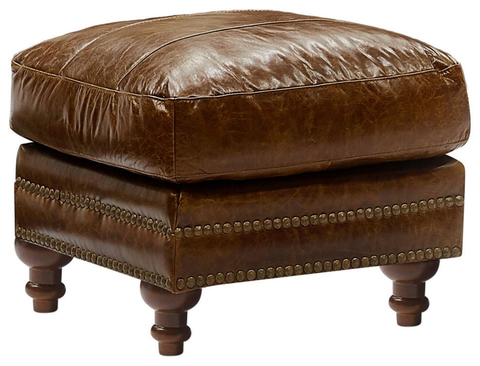Archibald 100 Top Grain Italian Leather Ottoman Traditional