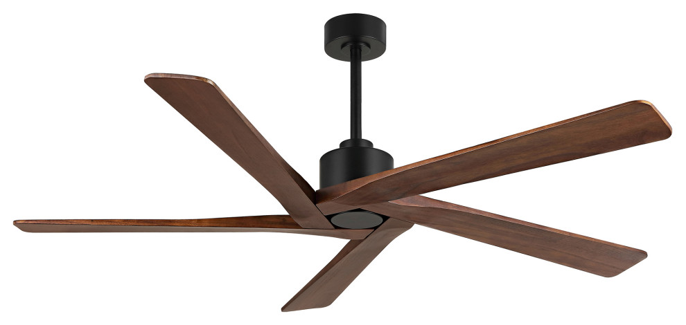 64" Reversible 5-Blade DC Ceiling Fan With Remote Control, Black/Walnut