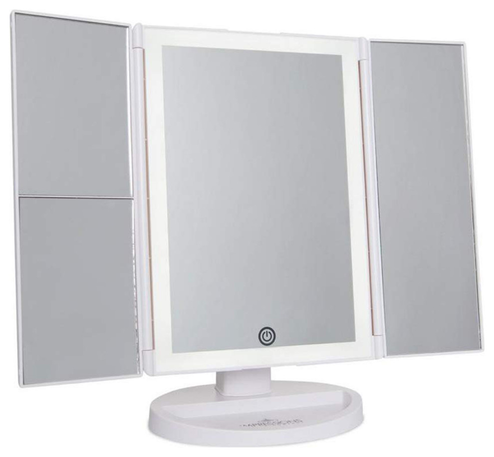 Touch Trifold 2.0 LED Makeup Mirror with Magnification, White