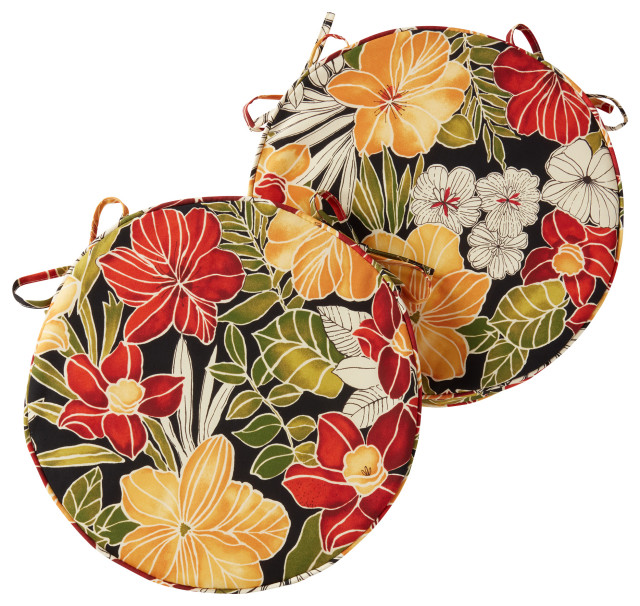 18" Round Outdoor Chair Pad, Set of 2 Tropical Outdoor Cushions And