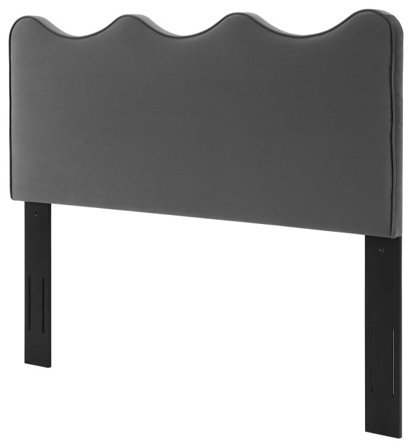 Headboard, King Size, Velvet, Dark Gray, Modern Contemporary, Bedroom