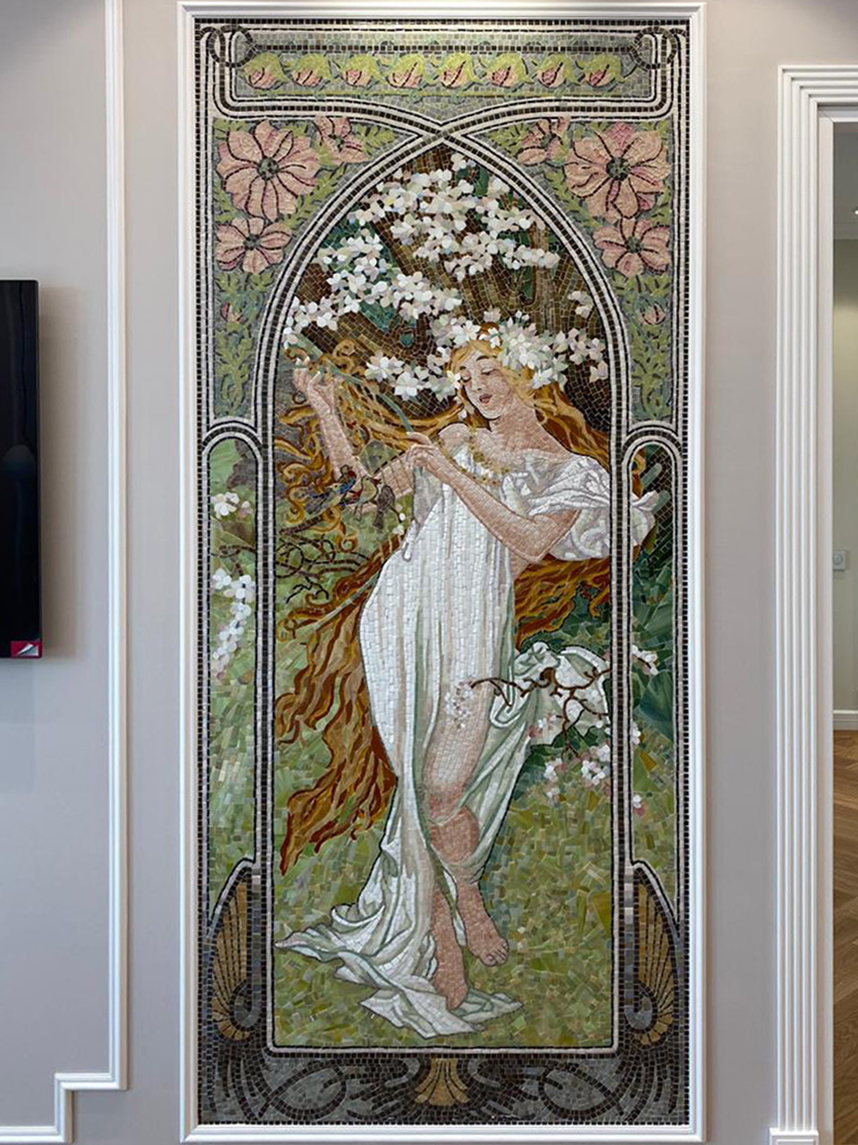Artistic mosaic based on paintings by Alphonse Mucha "Seasons. Spring"