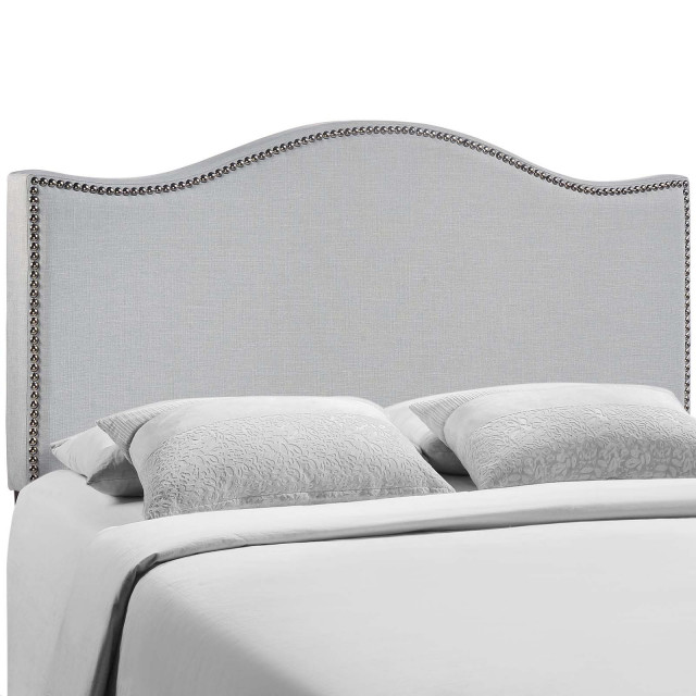 Curl Queen Nailhead Upholstered Fabric Headboard Transitional
