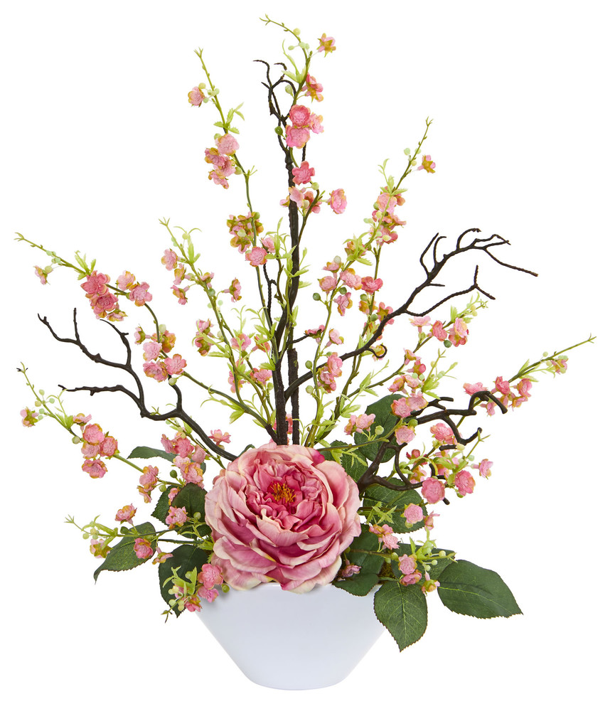 Nearly Natural Rose & Cherry Blossom Artificial Arrangement