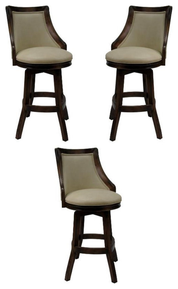 Home Square 34" Swivel Wood Tall Bar Stool in Angora & Brown Set of 3 Transitional Bar