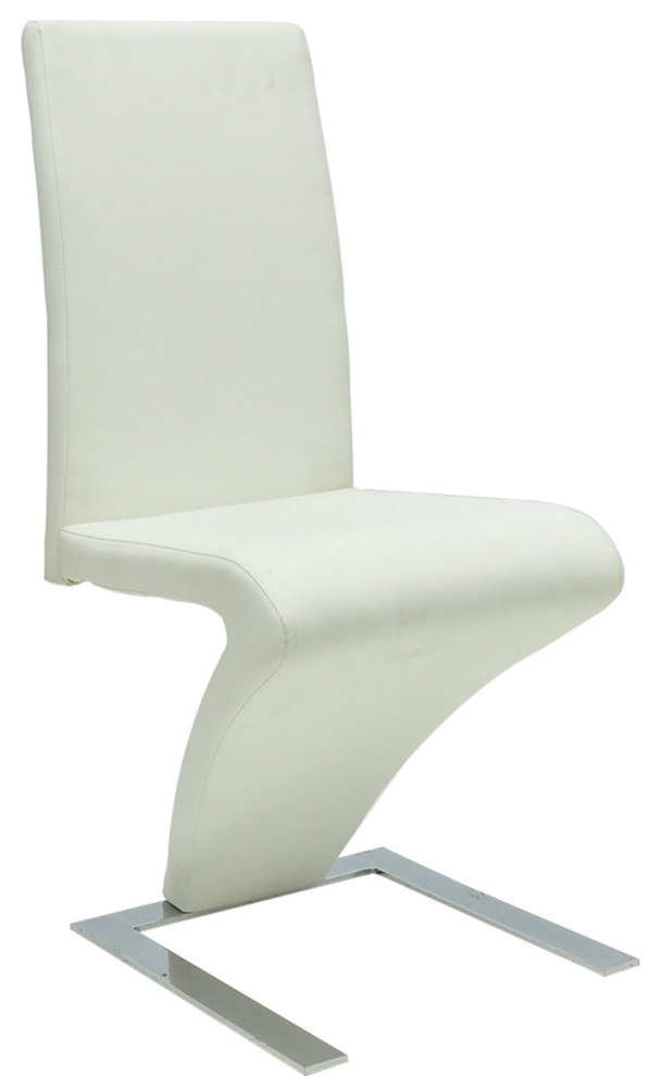 2 pcs Artificial Leather White Dining Chair Z Shaped Zigzag Ergonomic