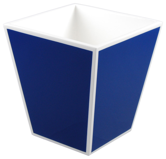 True Blue and White Lacquer Waste Basket Contemporary Wastebaskets
