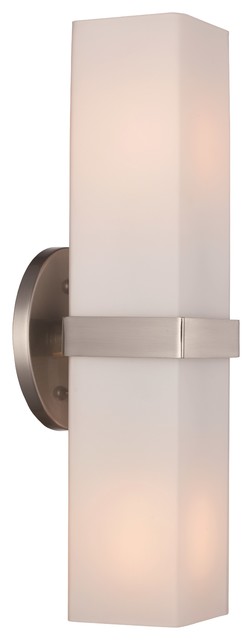 2 Light Wall Sconce in Brushed Nickel with White Glass