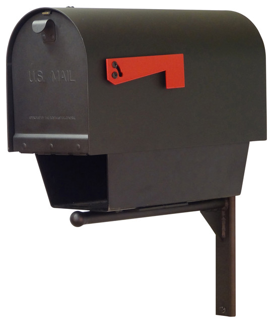 Titan Steel Mailbox With Newspaper Tube & Ashley Front Mailbox Mounting Bracket Transitional