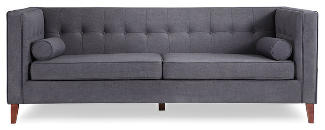 Jefferson Midcentury Modern Twill Sofa With Wood Legs, Urban Ink