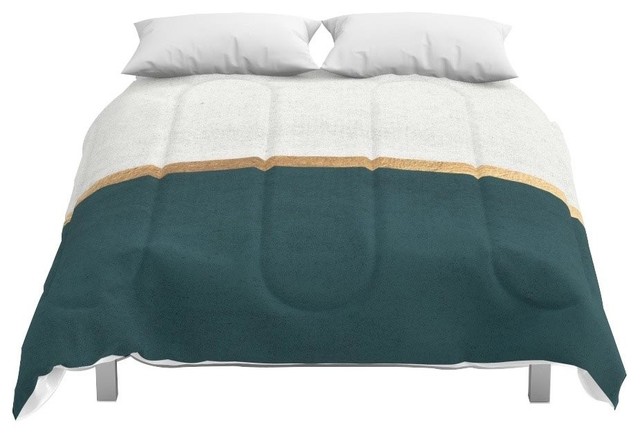 Society6 Deep Green Gold And White Color Block Comforter