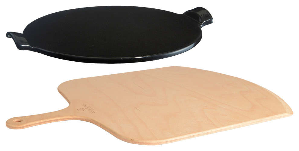 Emile Henry Ceramic Pizza Stone Set with Pizza Peel Transitional Pizza Pans And Stones by
