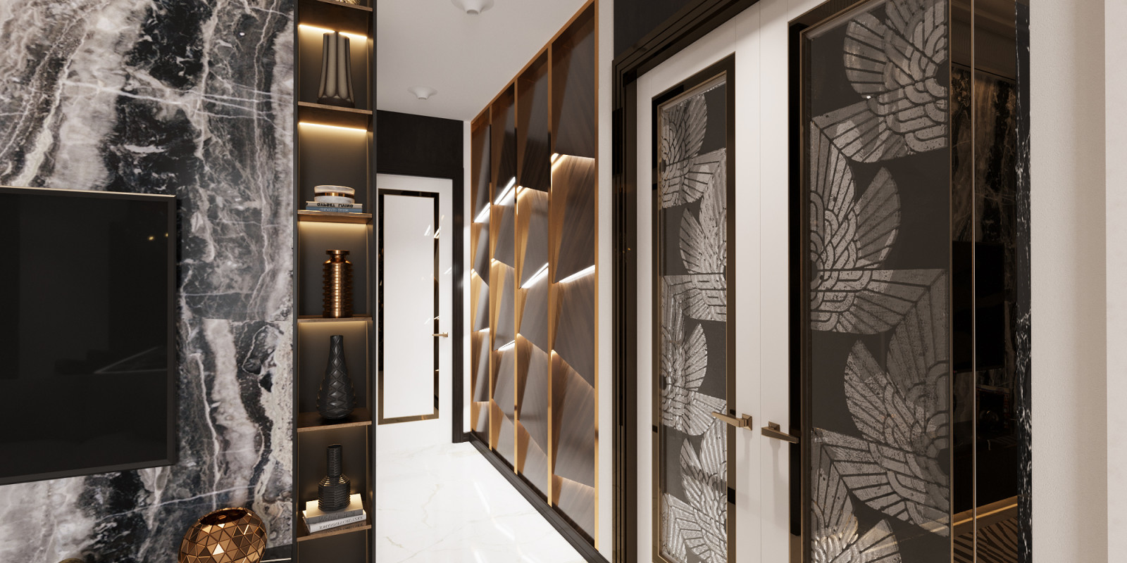 Трехкомнатная квартира в сдержанном Ар-Деко.