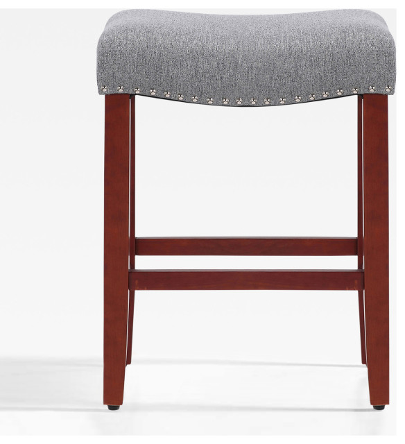 WestinTrends 24" Upholstered Saddle Seat Counter Height Stool, Bar Stool, Cherry/Gray