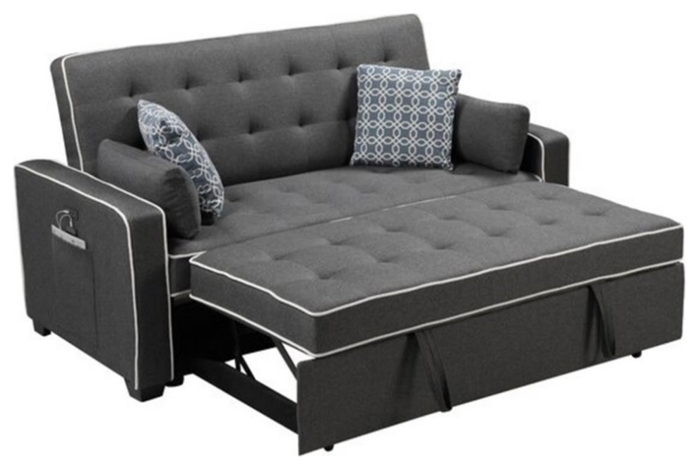 Cody Gray Fabric Sleeper Sofa with 2 USB Charging Ports and 4 Accent Pillows