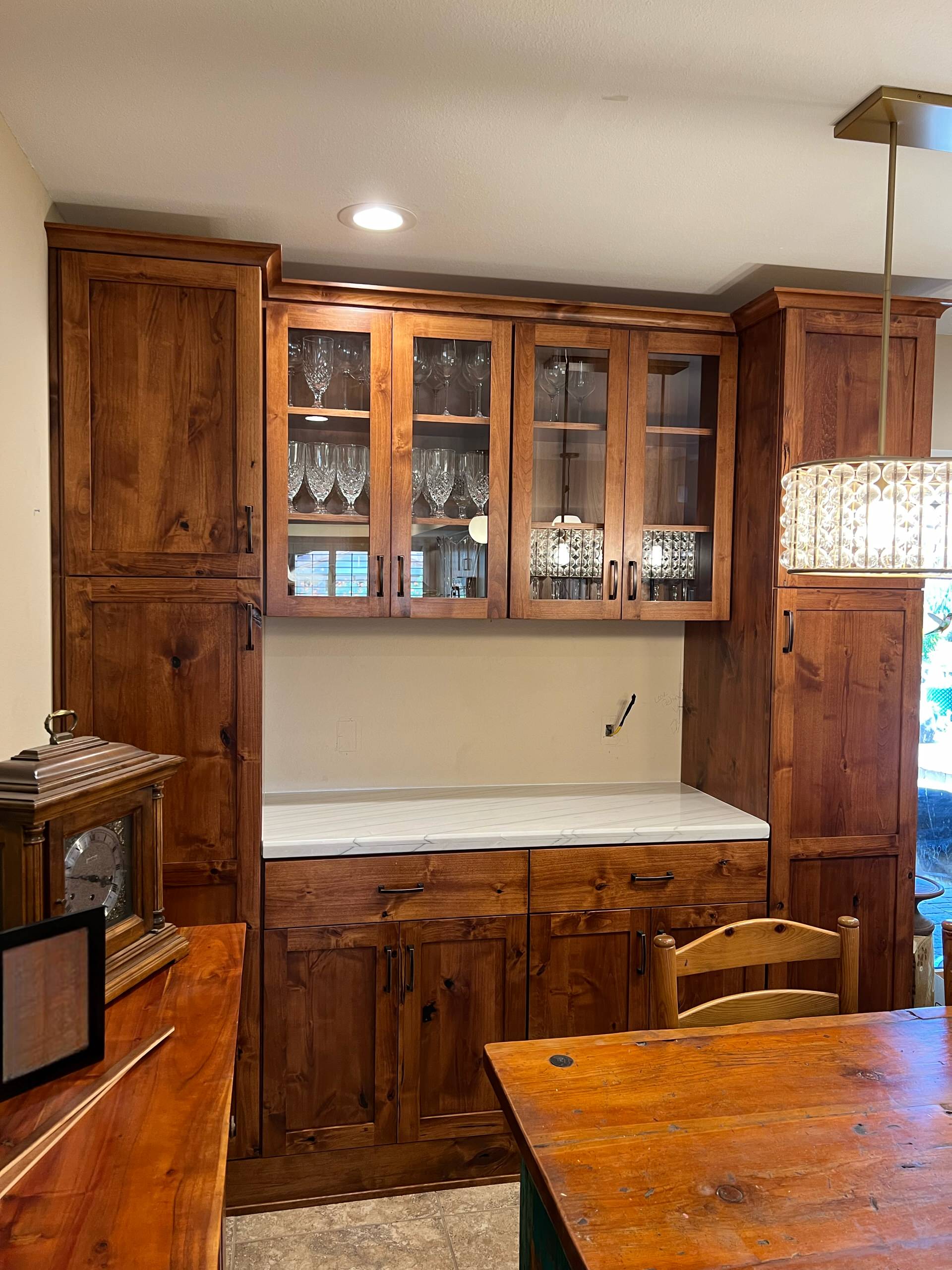 White Kitchen Reface with Custom Built In Dry Bar