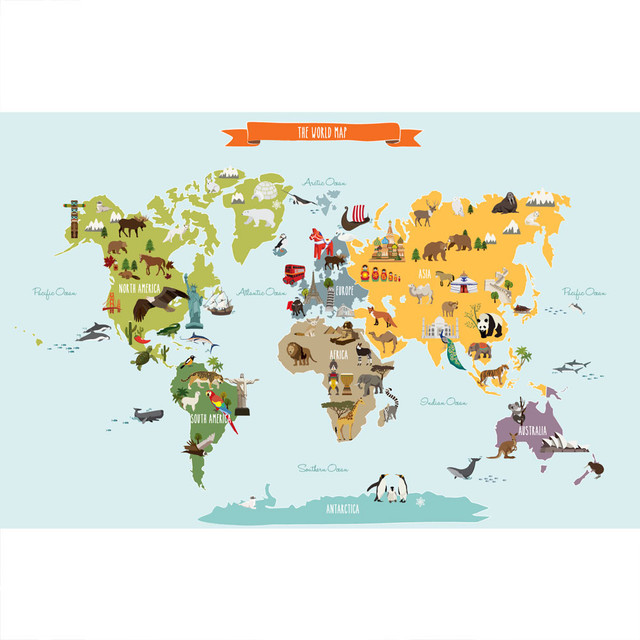 The World Map Poster Wall Sticker Contemporary Kids Wall Decor By Simple Shapes