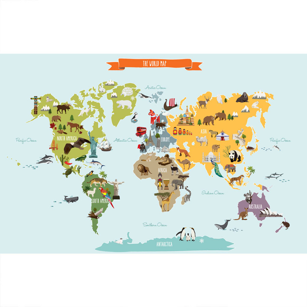 The World Map, Poster Wall Sticker - Contemporary - Kids Wall Decor - by  Simple Shapes | Houzz