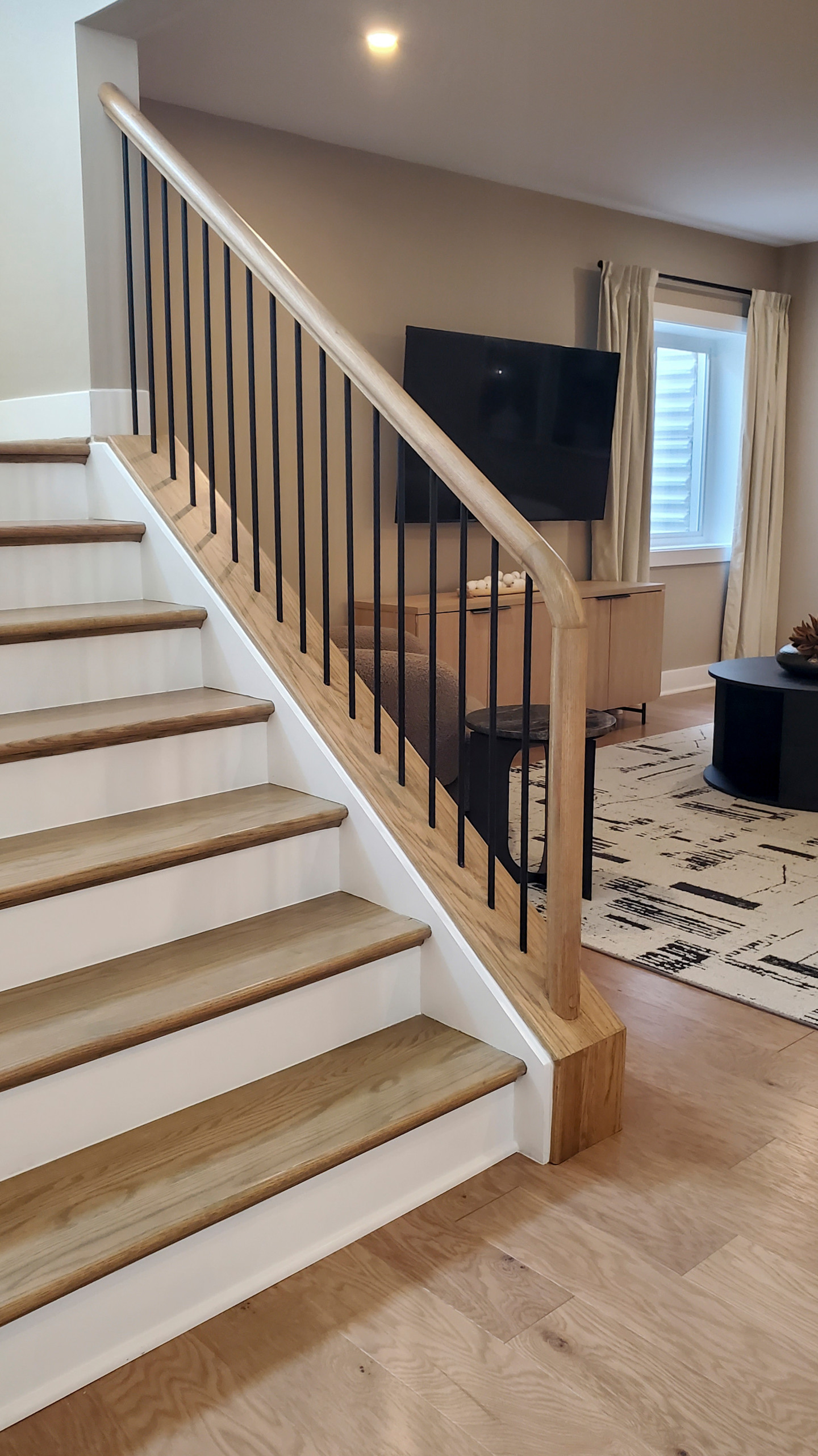 Project #153 | Sophisticated Red Oak Stair with Metal Balusters
