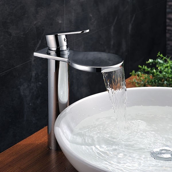 Deck Mounted Waterfall Bathroom Basin Faucet Single Handle
