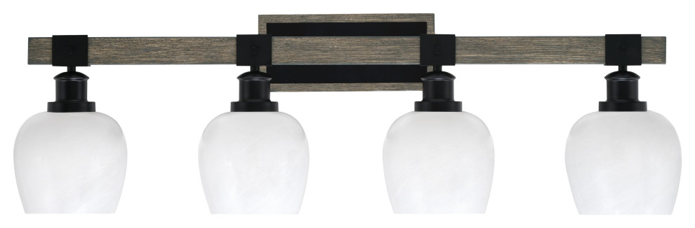 Tacoma Bath Bar Matte Black & Painted Distressed Wood-Look 6" White Marble