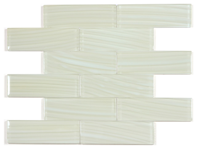 Ivory Beige 2 in X 6 in Glossy Texture Glass Cream Brick Subway Wall Tile