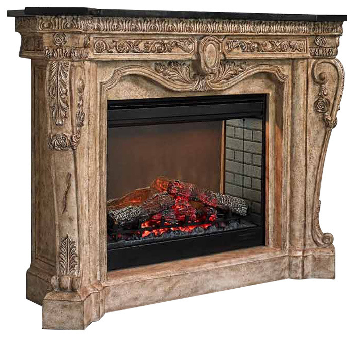 Floral Electric Fireplace Traditional Indoor Fireplaces By