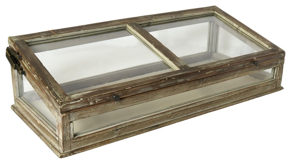 Rustic Antique Coffee Color 72 Ring Glass Top Display Case Gray Insert 
