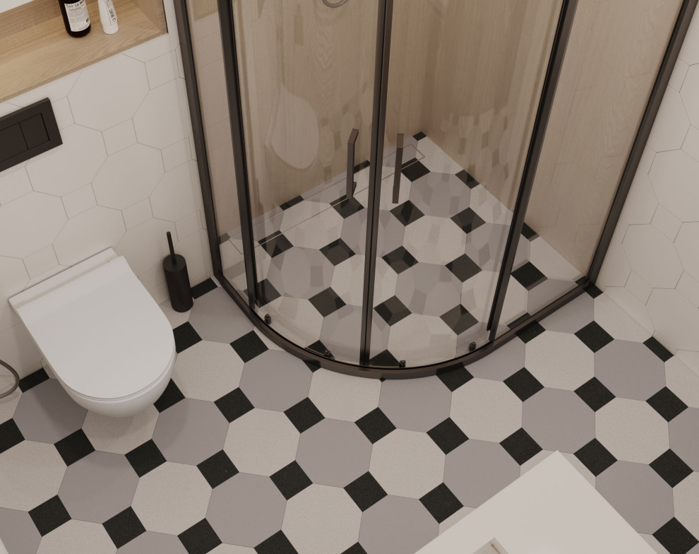 Современный интерьер с яркими акцентами и геометрическими формами