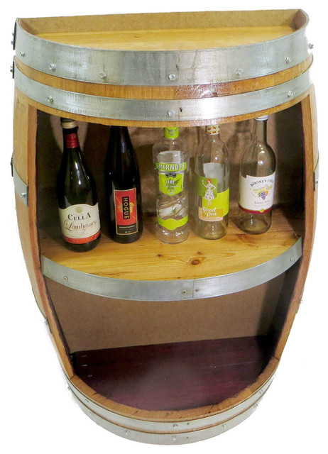 Split Barrel Shelf, handcrafted with reclaimed wine barrel, 36"H x 26"W x 13"D