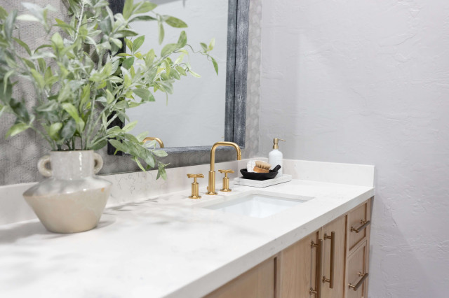 Bathroom of the Week: Modern Style in White, Wood and Brass