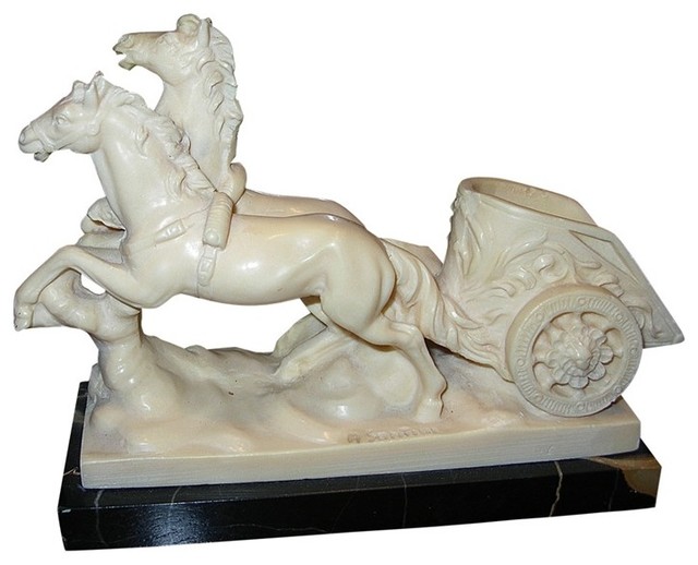 charging horse-drawn chariot sculpture signed: a santini - home charging horse-drawn chariot sculpture signed: a santini - home