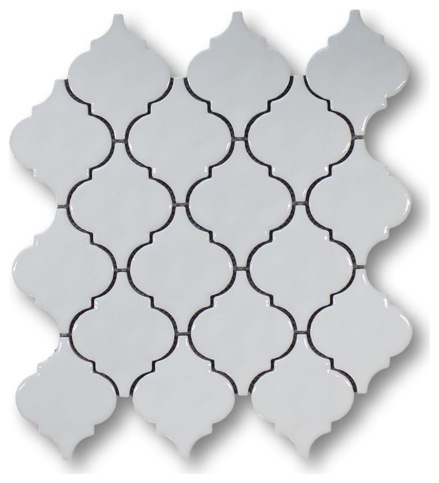 White Ceramic Arabesque Mosaic Tiles, 5 Sq Ft Box Mediterranean Mosaic Tile by Rocky Point