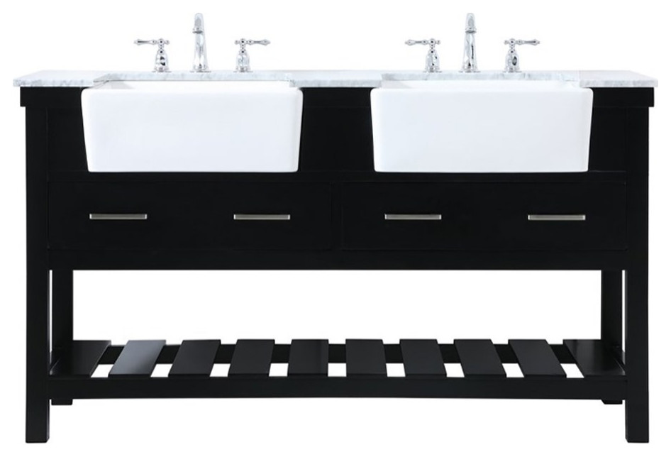 Elegant Decor Clement 60" Wood Double Bathroom Vanity in Black