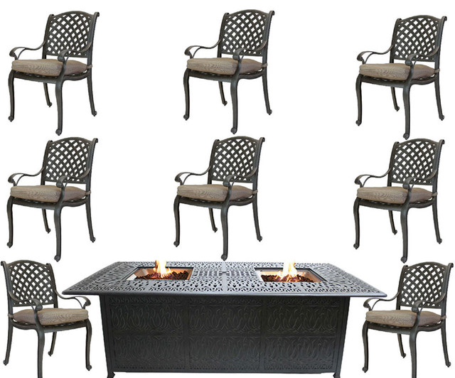 9 piece outdoor dining set with fire pit