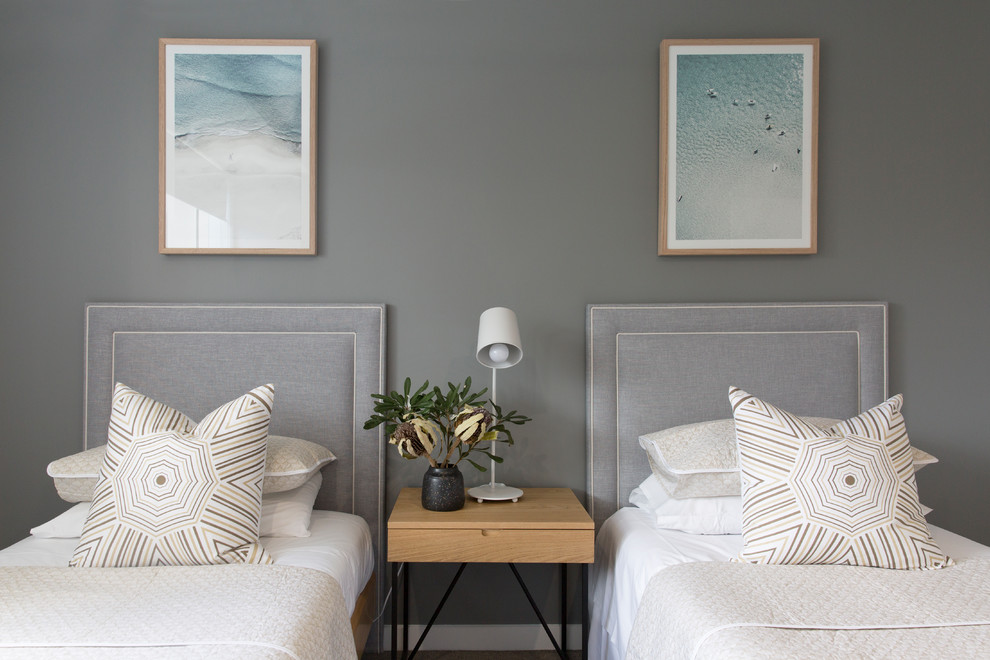 Design ideas for a mid-sized contemporary guest bedroom in Sunshine Coast with grey walls.