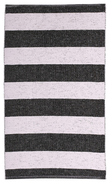 Chunky Stripe Woven Vinyl Floor Cloth, Black, 70x300 cm
